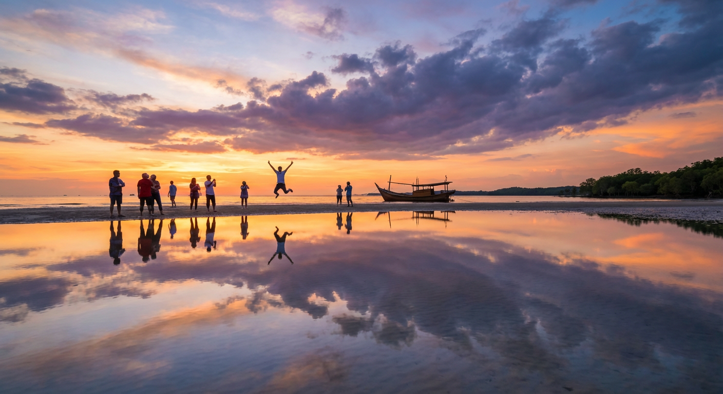 A perfect reflection on the waters of Kuala Selangor's Sky Mirror.