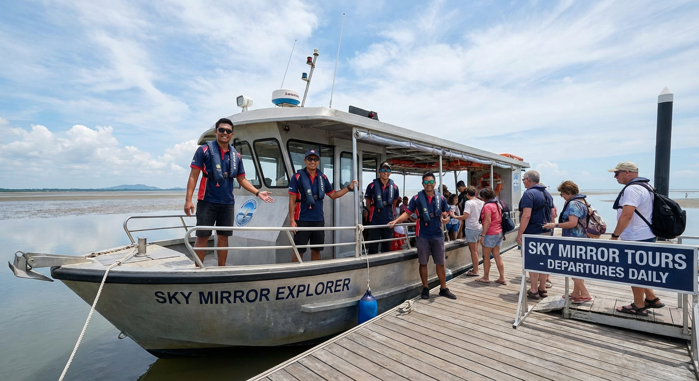 Our dedicated boat and team ready to take guests to the Sky Mirror.