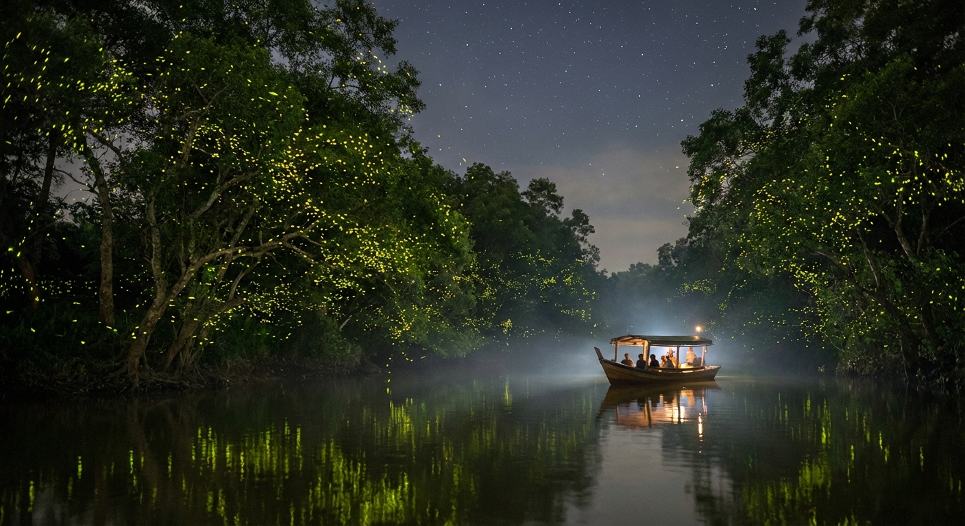 Thousands of fireflies lighting up the Berembang trees along the Selangor River.