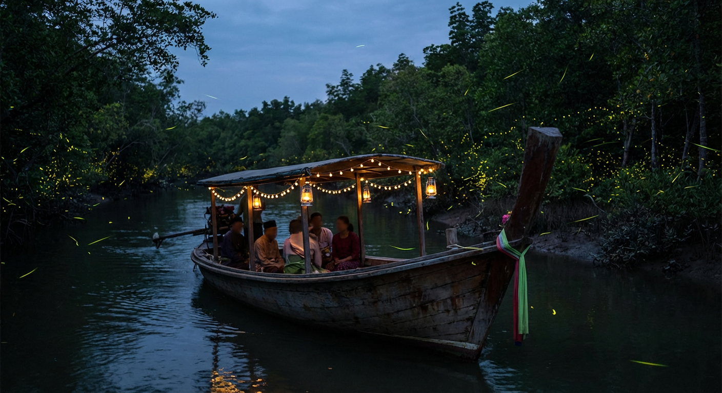 A traditional wooden boat used for the serene firefly tours.