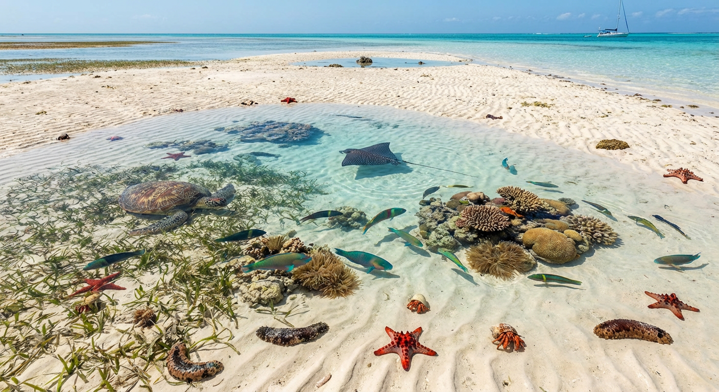 Showcasing the rich marine life found on the sandbank.